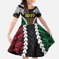 Halo Vanuatu Pride Family Matching Tank Maxi Dress and Hawaiian Shirt Vanuatuan Sand Drawing Pattern LT9 Daughter's Dress Black - Polynesian Pride