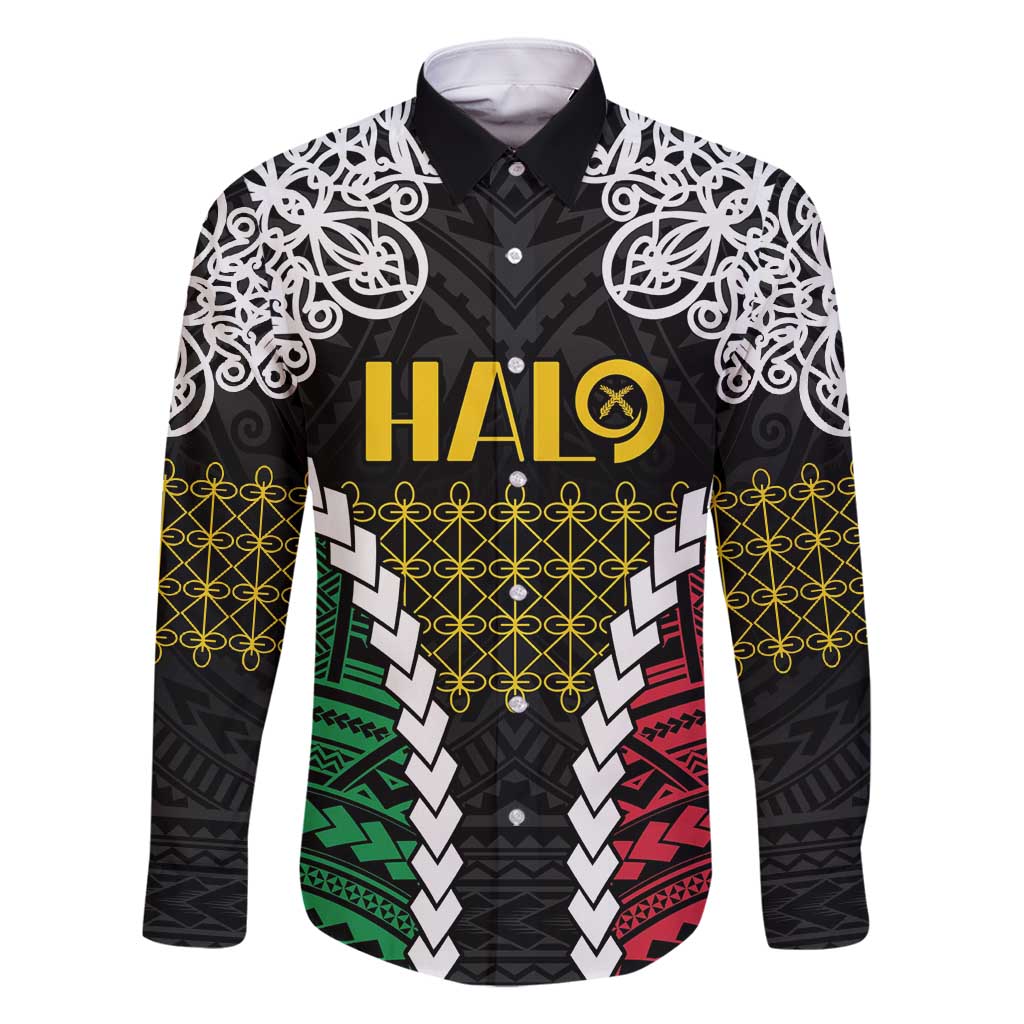 Halo Vanuatu Pride Family Matching Tank Maxi Dress and Hawaiian Shirt Vanuatuan Sand Drawing Pattern LT9 Dad's Shirt - Long Sleeve Black - Polynesian Pride