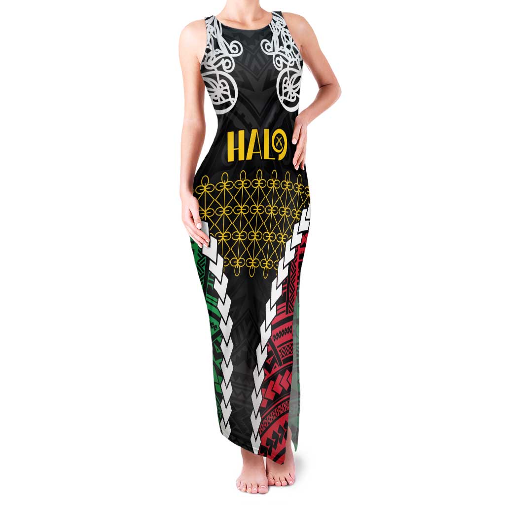 Halo Vanuatu Pride Family Matching Tank Maxi Dress and Hawaiian Shirt Vanuatuan Sand Drawing Pattern LT9 Mom's Dress Black - Polynesian Pride