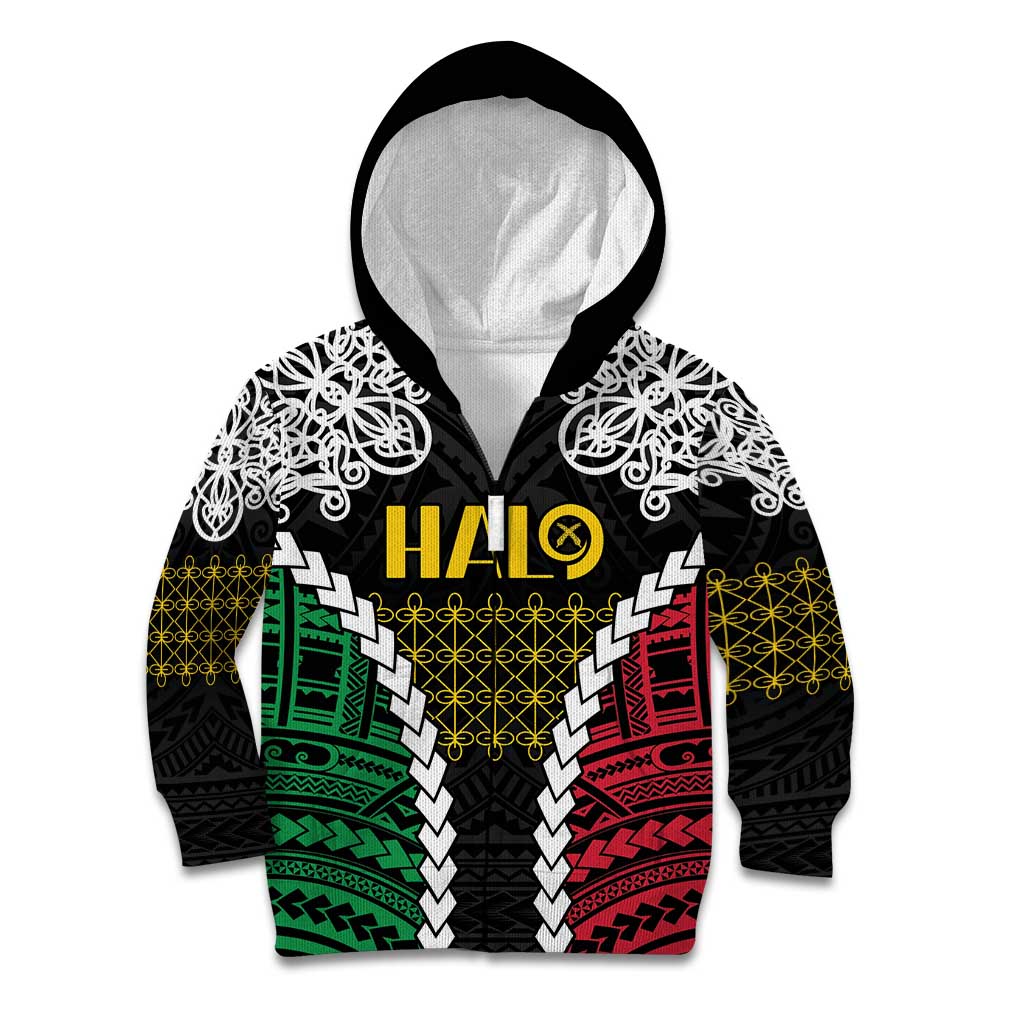 Halo Vanuatu Pride Kid Hoodie Vanuatuan Sand Drawing Pattern LT9 Zip Hoodie Black - Polynesian Pride