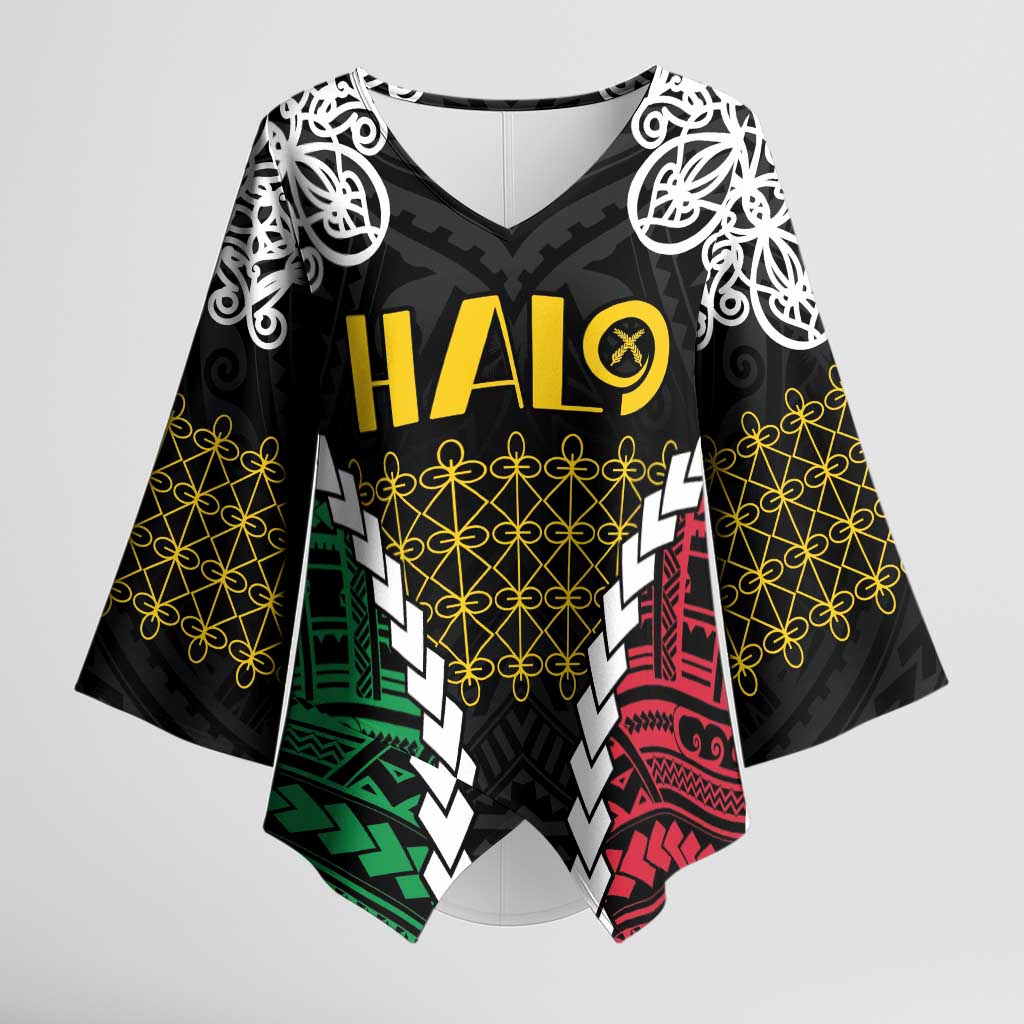 Halo Vanuatu Pride Kimono Sleeve Blouse Vanuatuan Sand Drawing Pattern - Polynesian Pride