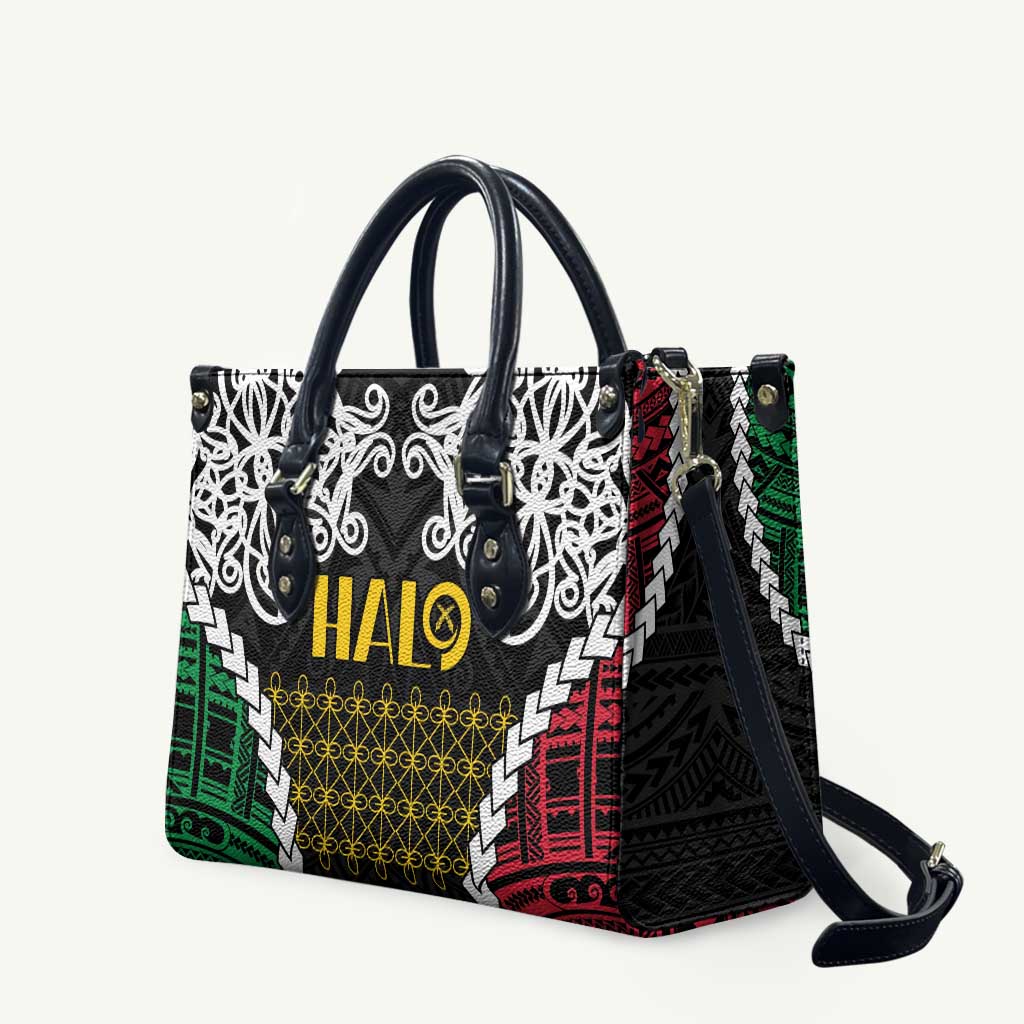 Halo Vanuatu Pride Leather Bag Vanuatuan Sand Drawing Pattern - Polynesian Pride