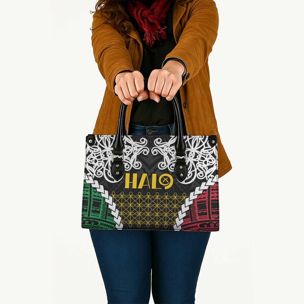 Halo Vanuatu Pride Leather Bag Vanuatuan Sand Drawing Pattern - Polynesian Pride