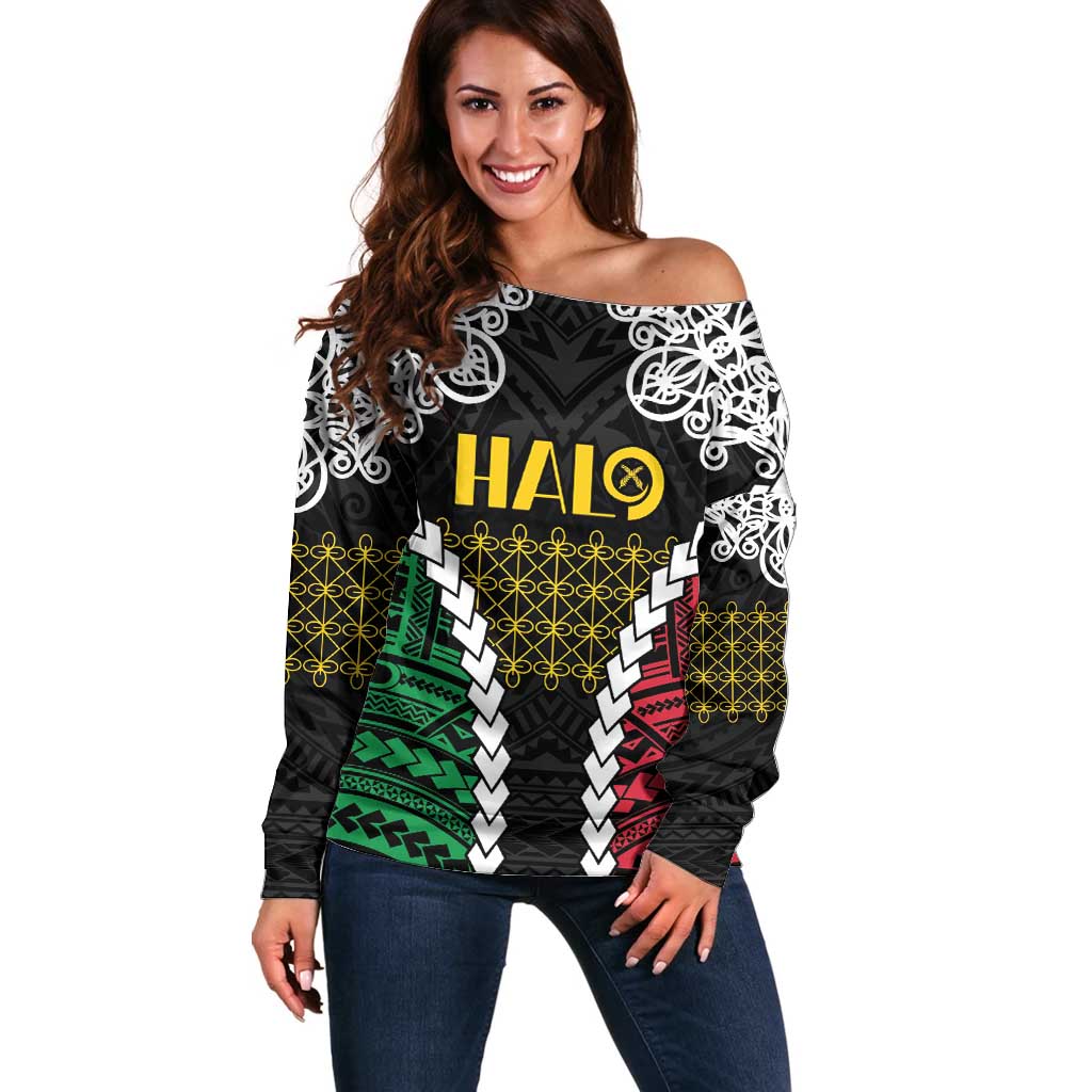 Halo Vanuatu Pride Off Shoulder Sweater Vanuatuan Sand Drawing Pattern