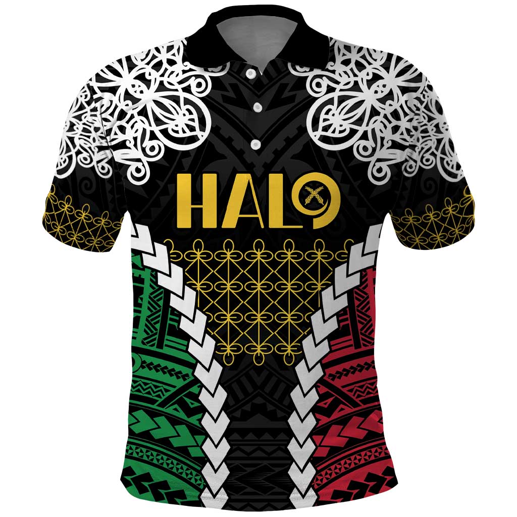 Halo Vanuatu Pride Polo Shirt Vanuatuan Sand Drawing Pattern