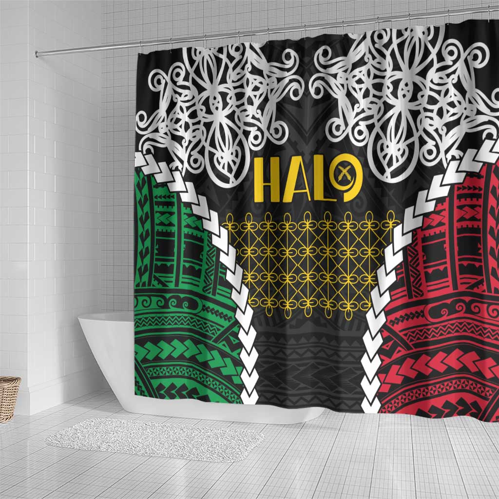 Halo Vanuatu Pride Shower Curtain Vanuatuan Sand Drawing Pattern