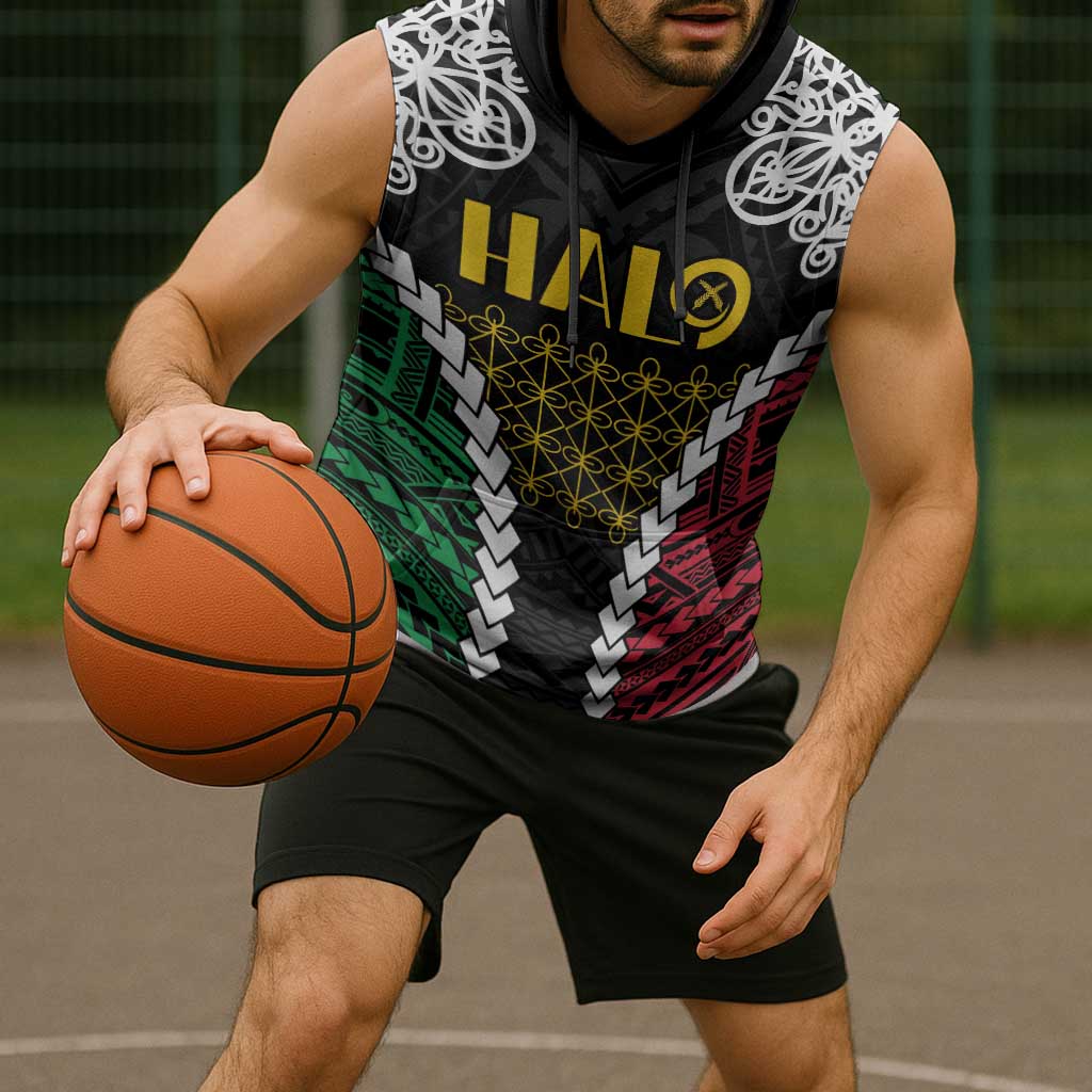 Halo Vanuatu Pride Sleeveless Hoodie Vanuatuan Sand Drawing Pattern - Polynesian Pride
