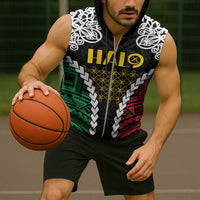 Halo Vanuatu Pride Sleeveless Zip Hoodie Vanuatuan Sand Drawing Pattern - Polynesian Pride