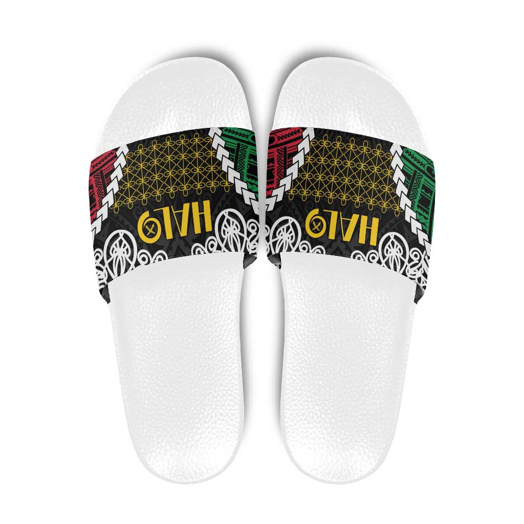 Halo Vanuatu Pride Slide Sandals Vanuatuan Sand Drawing Pattern - Polynesian Pride