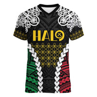 Halo Vanuatu Pride Women V-Neck T-Shirt Vanuatuan Sand Drawing Pattern LT9 Female Black - Polynesian Pride