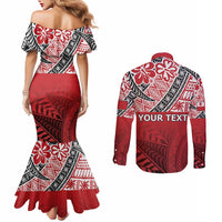 Malo e lelei Tonga Couples Matching Mermaid Dress and Long Sleeve Button Shirt Ngatu Tokelau Feletoa Fata Traditional Polynesian Pattern