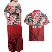 Malo e lelei Tonga Couples Matching Off Shoulder Maxi Dress and Hawaiian Shirt Ngatu Tokelau Feletoa Fata Traditional Polynesian Pattern