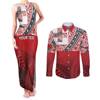 Malo e lelei Tonga Couples Matching Tank Maxi Dress and Long Sleeve Button Shirt Ngatu Tokelau Feletoa Fata Traditional Polynesian Pattern