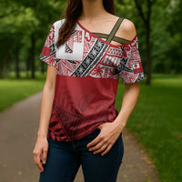 Malo e lelei Tonga Cross Shoulder Shirt Ngatu Tokelau Feletoa Fata Traditional Polynesian Pattern - Polynesian Pride