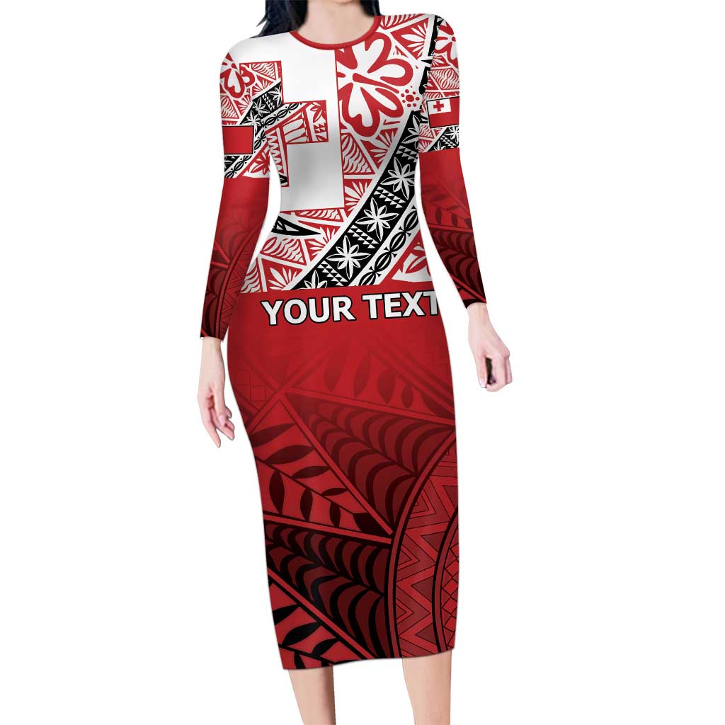 Malo e lelei Tonga Long Sleeve Bodycon Dress Ngatu Tokelau Feletoa Fata Traditional Polynesian Pattern