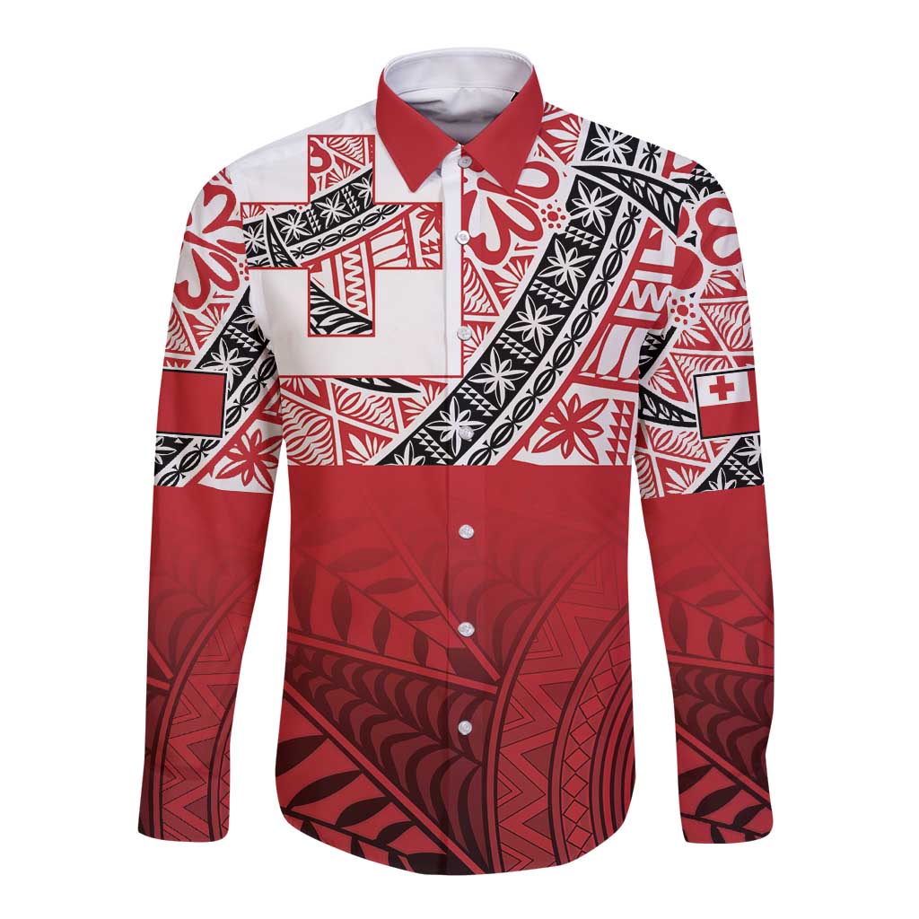Malo e lelei Tonga Long Sleeve Button Shirt Ngatu Tokelau Feletoa Fata Traditional Polynesian Pattern