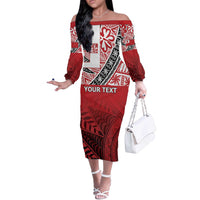 Malo e lelei Tonga Off The Shoulder Long Sleeve Dress Ngatu Tokelau Feletoa Fata Traditional Polynesian Pattern