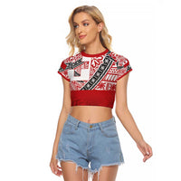 Malo e lelei Tonga Raglan Cropped T Shirt Ngatu Tokelau Feletoa Fata Traditional Polynesian Pattern