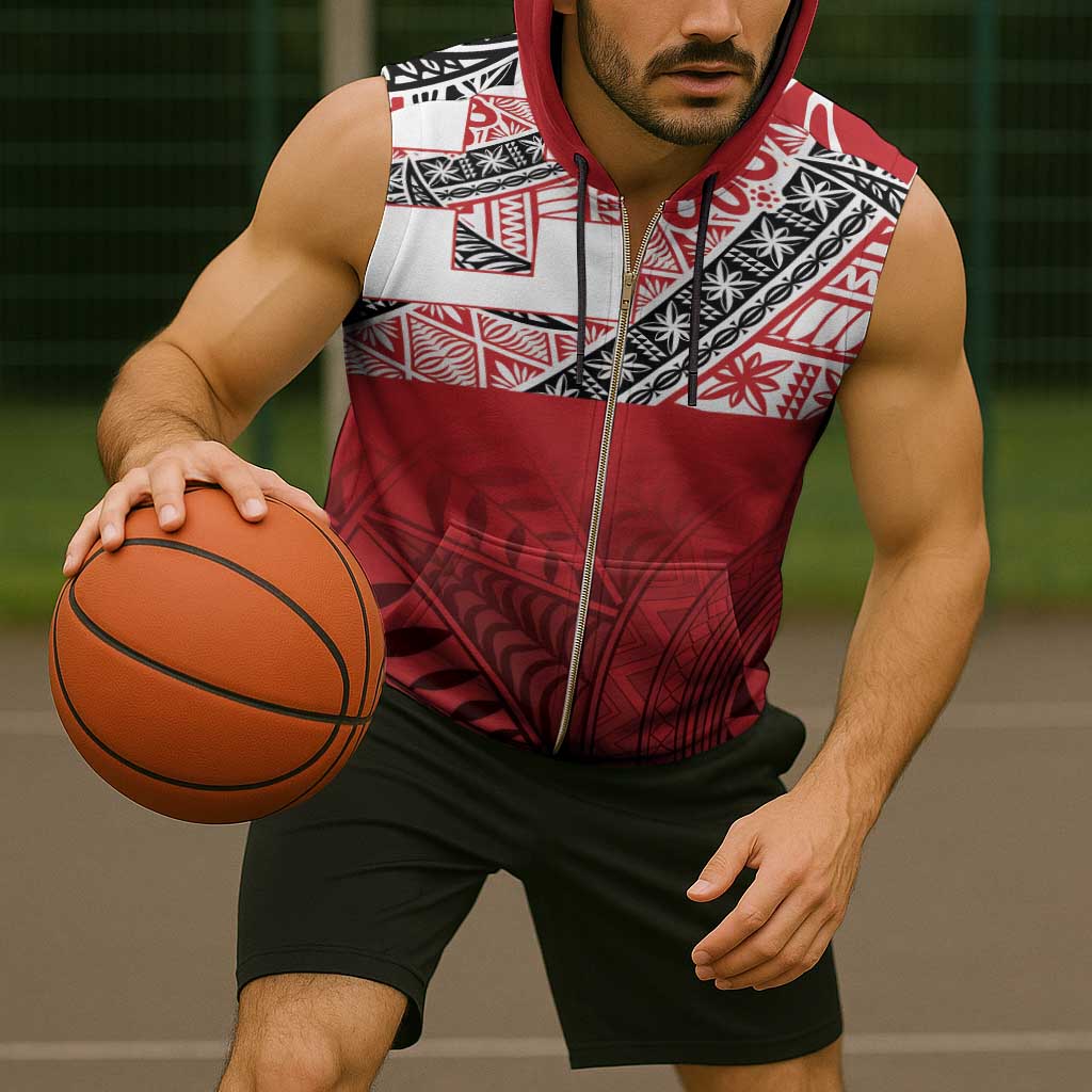 Malo e lelei Tonga Sleeveless Zip Hoodie Ngatu Tokelau Feletoa Fata Traditional Polynesian Pattern - Polynesian Pride