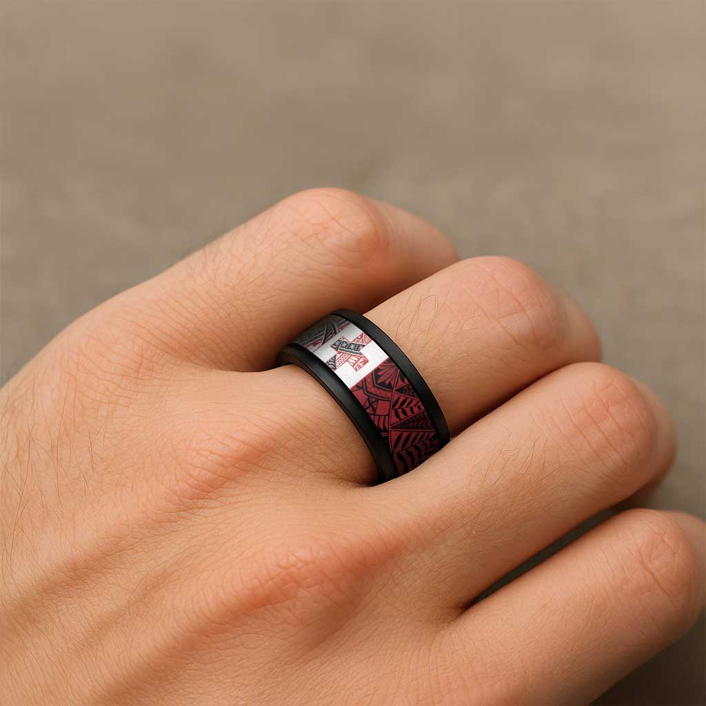 Malo e lelei Tonga Spinner Ring Ngatu Tokelau Feletoa Fata Traditional Polynesian Pattern - Polynesian Pride