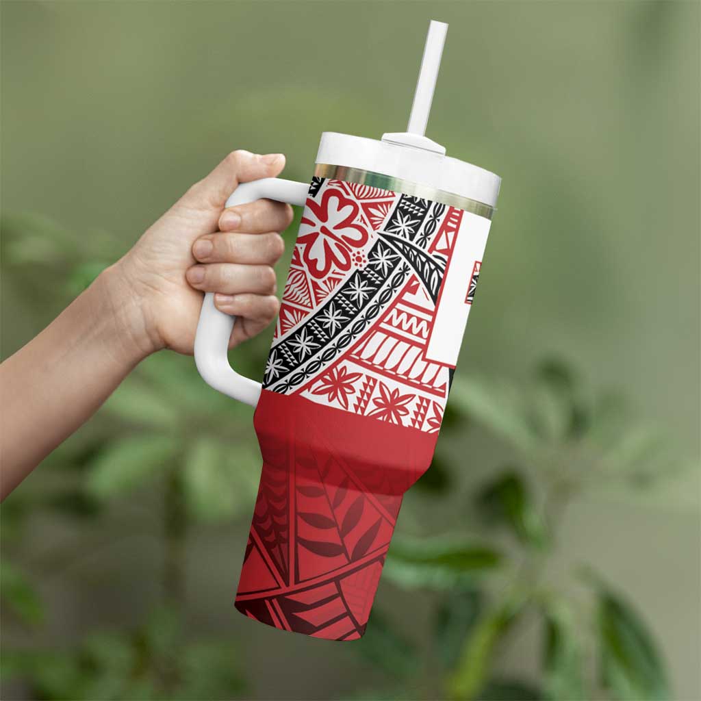 Malo e lelei Tonga Tumbler With Handle Ngatu Tokelau Feletoa Fata Traditional Polynesian Pattern