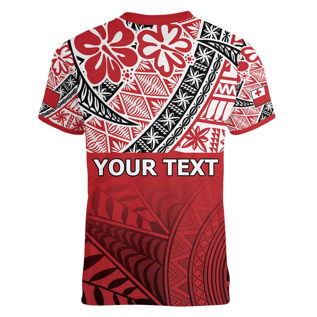 Malo e lelei Tonga Women V-Neck T-Shirt Ngatu Tokelau Feletoa Fata Traditional Polynesian Pattern