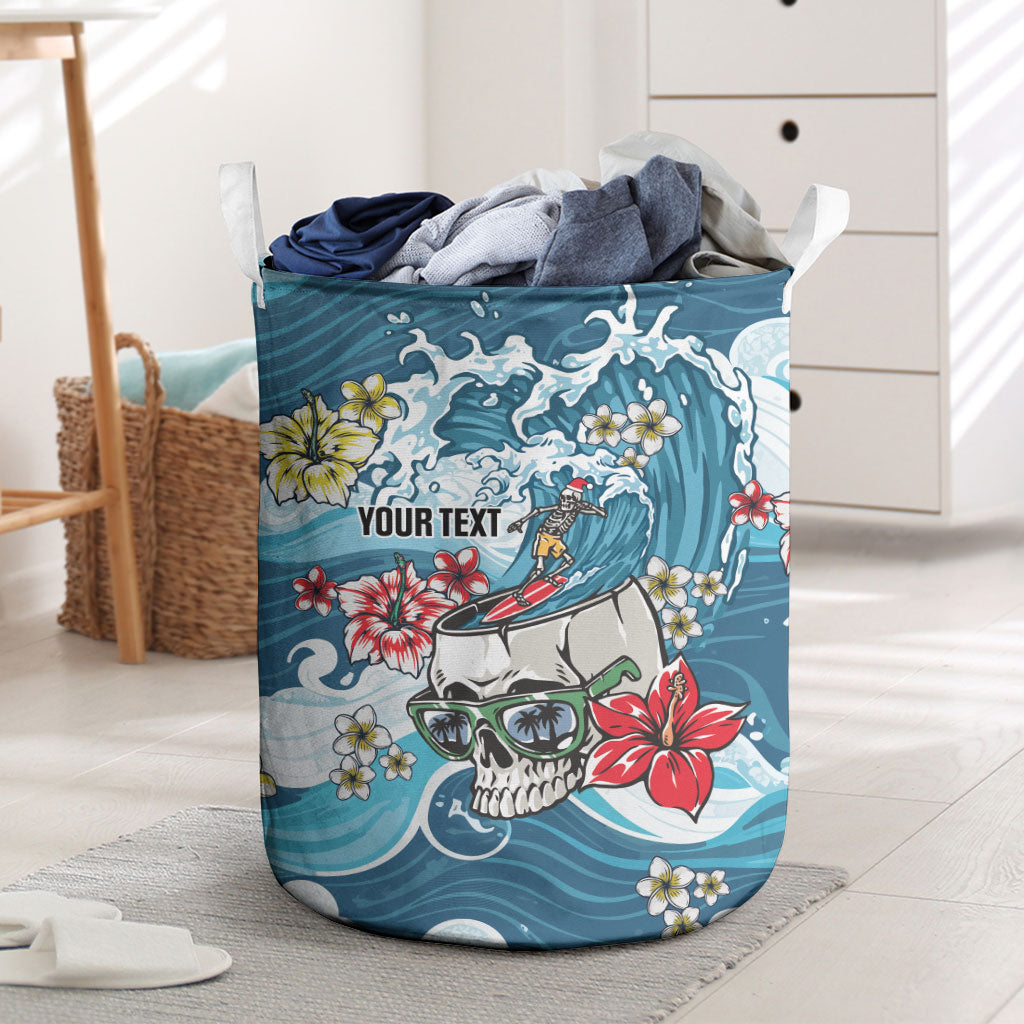 Hawaii Santa Skeleton Surfing Personalized Laundry Basket Mele Kalikimaka i Iulai! LT9 Blue - Polynesian Pride