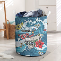 Hawaii Santa Skeleton Surfing Personalized Laundry Basket Mele Kalikimaka i Iulai! LT9 Blue - Polynesian Pride