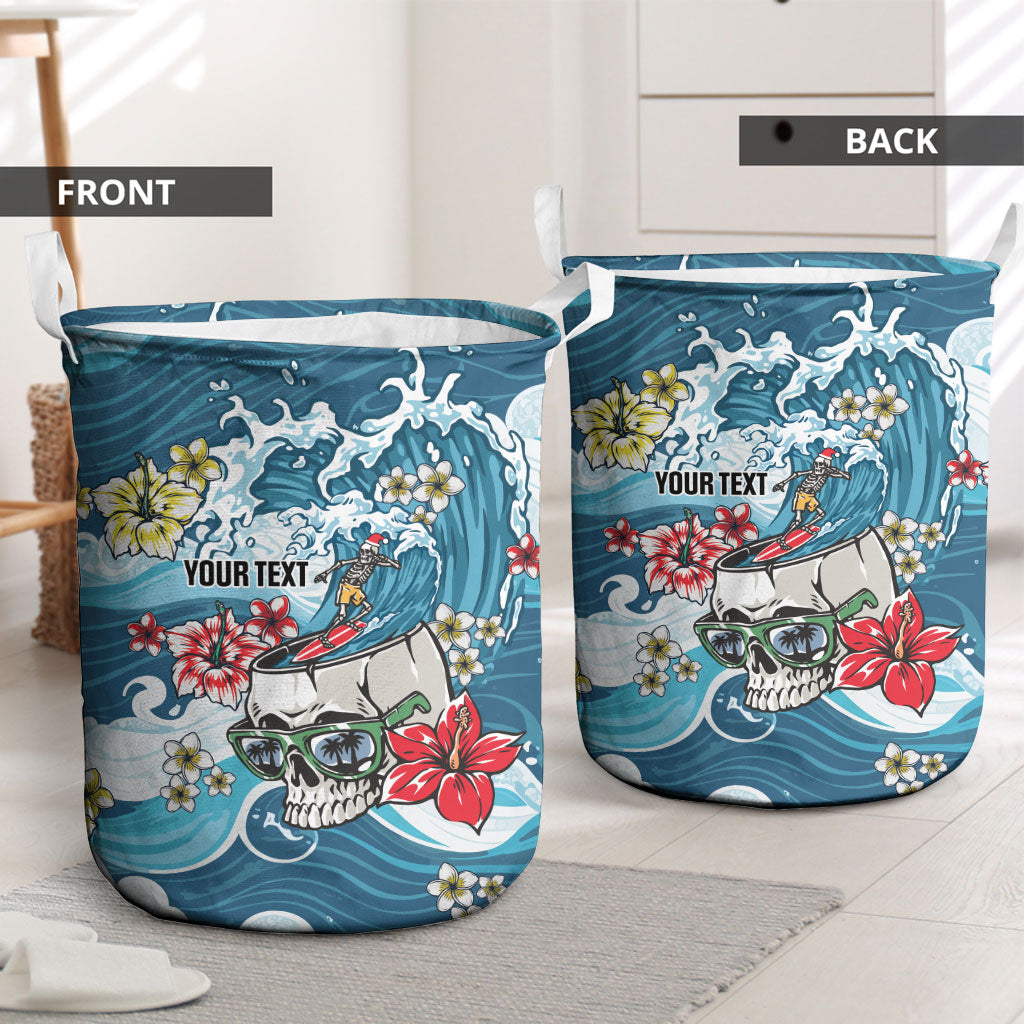 Hawaii Santa Skeleton Surfing Personalized Laundry Basket Mele Kalikimaka i Iulai! LT9 - Polynesian Pride