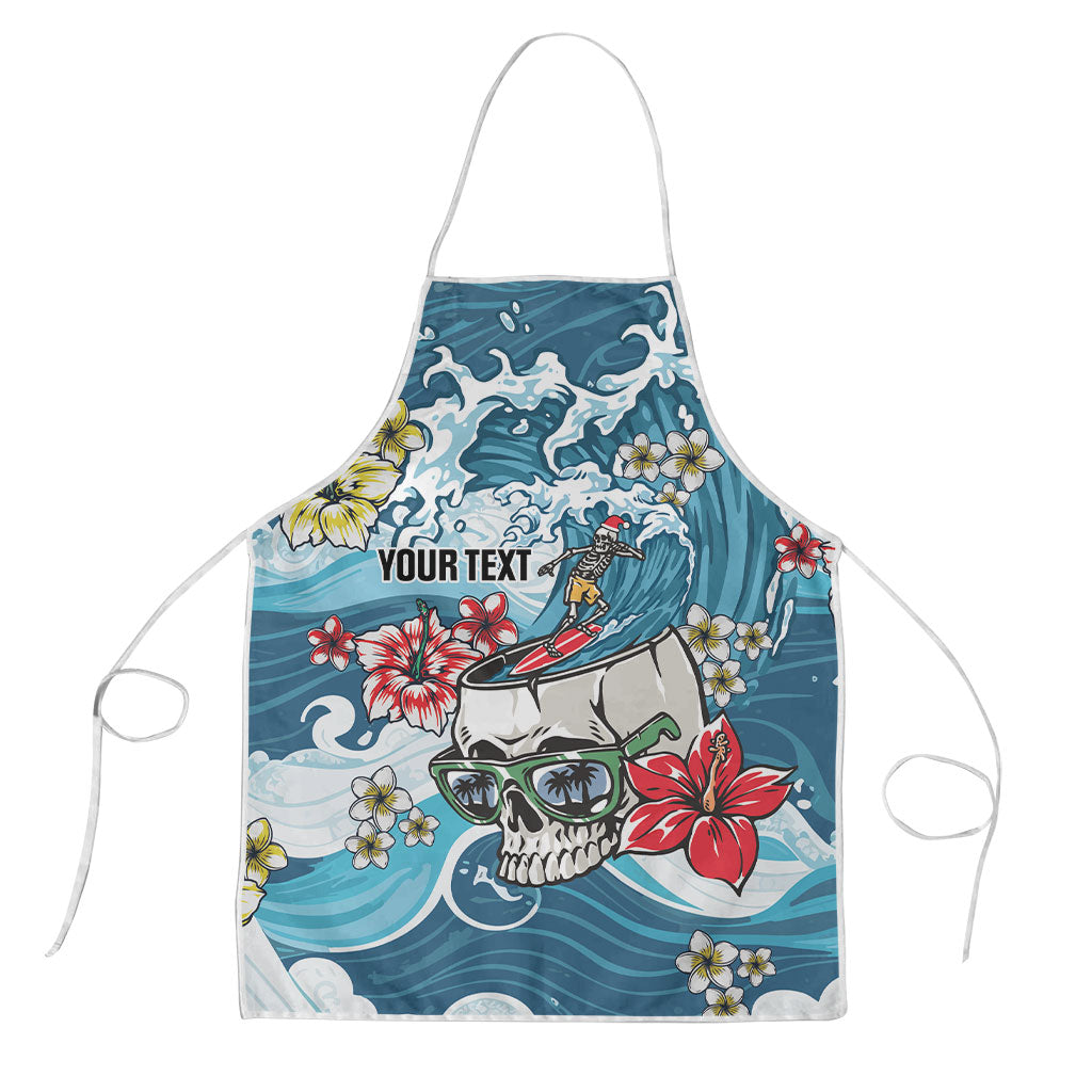 Hawaii Santa Skeleton Surfing Personalized Apron Mele Kalikimaka i Iulai! LT9 Blue - Polynesian Pride
