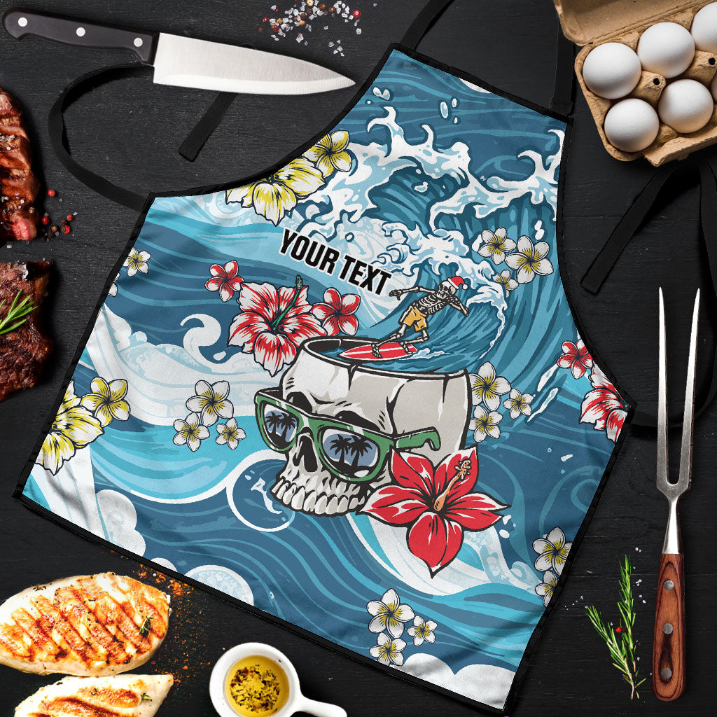Hawaii Santa Skeleton Surfing Personalized Apron Mele Kalikimaka i Iulai! LT9 Blue - Polynesian Pride