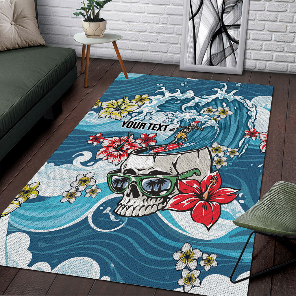 Hawaii Santa Skeleton Surfing Personalized Area Rug Mele Kalikimaka i Iulai! LT9 Blue - Polynesian Pride