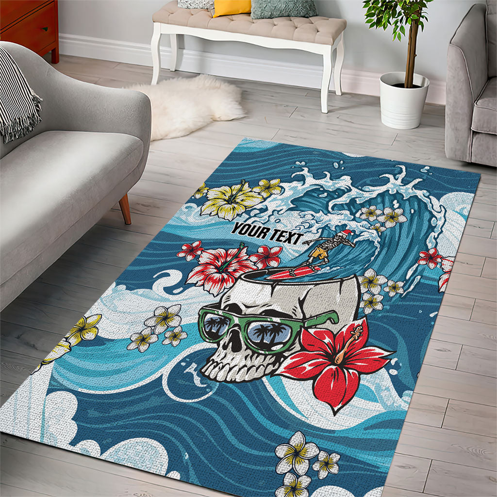 Hawaii Santa Skeleton Surfing Personalized Area Rug Mele Kalikimaka i Iulai! LT9 - Polynesian Pride