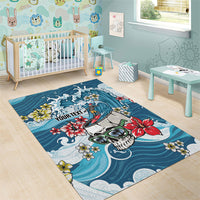 Hawaii Santa Skeleton Surfing Personalized Area Rug Mele Kalikimaka i Iulai! LT9 - Polynesian Pride