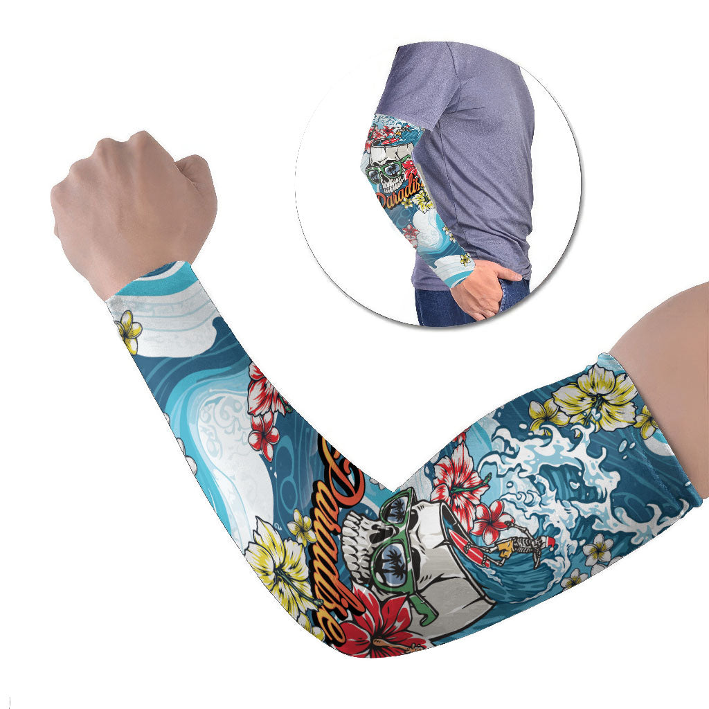 Hawaii Santa Skeleton Surfing Personalized Arm Sleeves Mele Kalikimaka i Iulai! LT9 Set of 2 Blue - Polynesian Pride