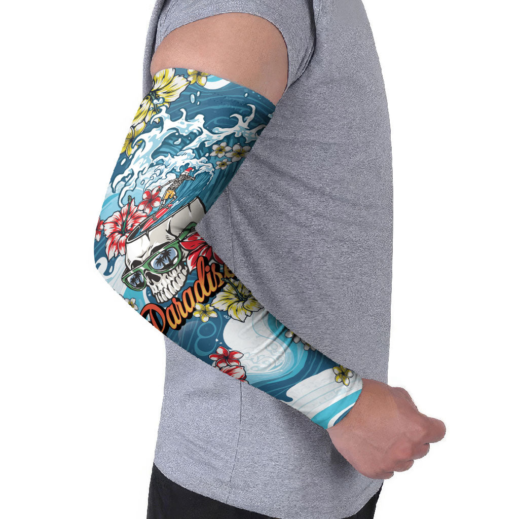 Hawaii Santa Skeleton Surfing Personalized Arm Sleeves Mele Kalikimaka i Iulai! LT9 - Polynesian Pride