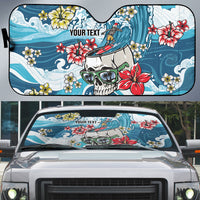 Hawaii Santa Skeleton Surfing Personalized Auto Sun Shade Mele Kalikimaka i Iulai! LT9 Blue - Polynesian Pride