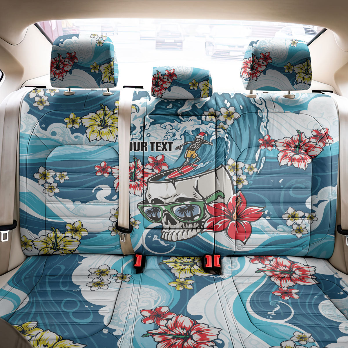 Hawaii Santa Skeleton Surfing Personalized Back Car Seat Cover Mele Kalikimaka i Iulai! LT9 - Polynesian Pride