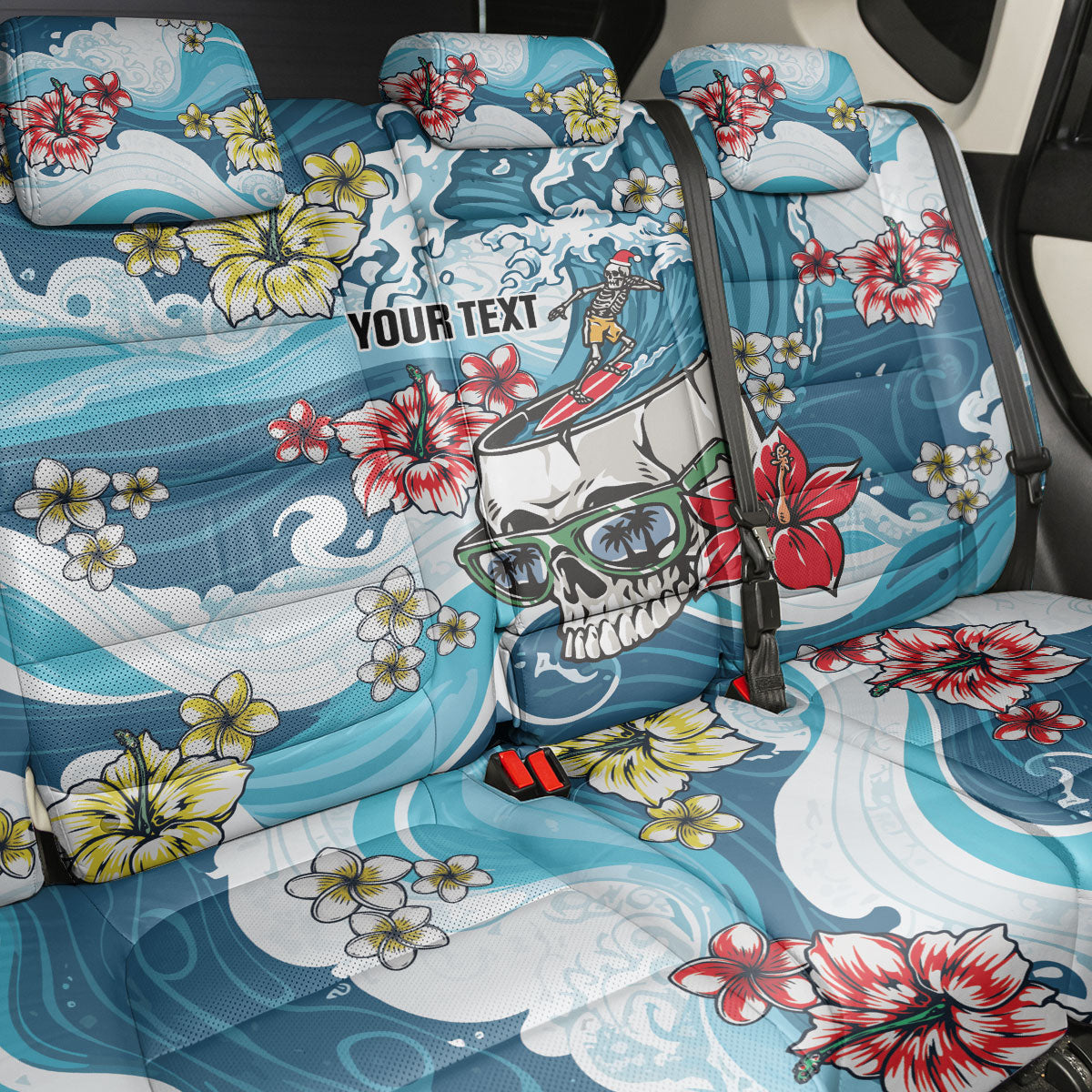 Hawaii Santa Skeleton Surfing Personalized Back Car Seat Cover Mele Kalikimaka i Iulai! LT9 - Polynesian Pride