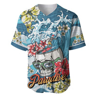 Hawaii Santa Skeleton Surfing Personalized Baseball Jersey Mele Kalikimaka i Iulai! LT9 Blue - Polynesian Pride