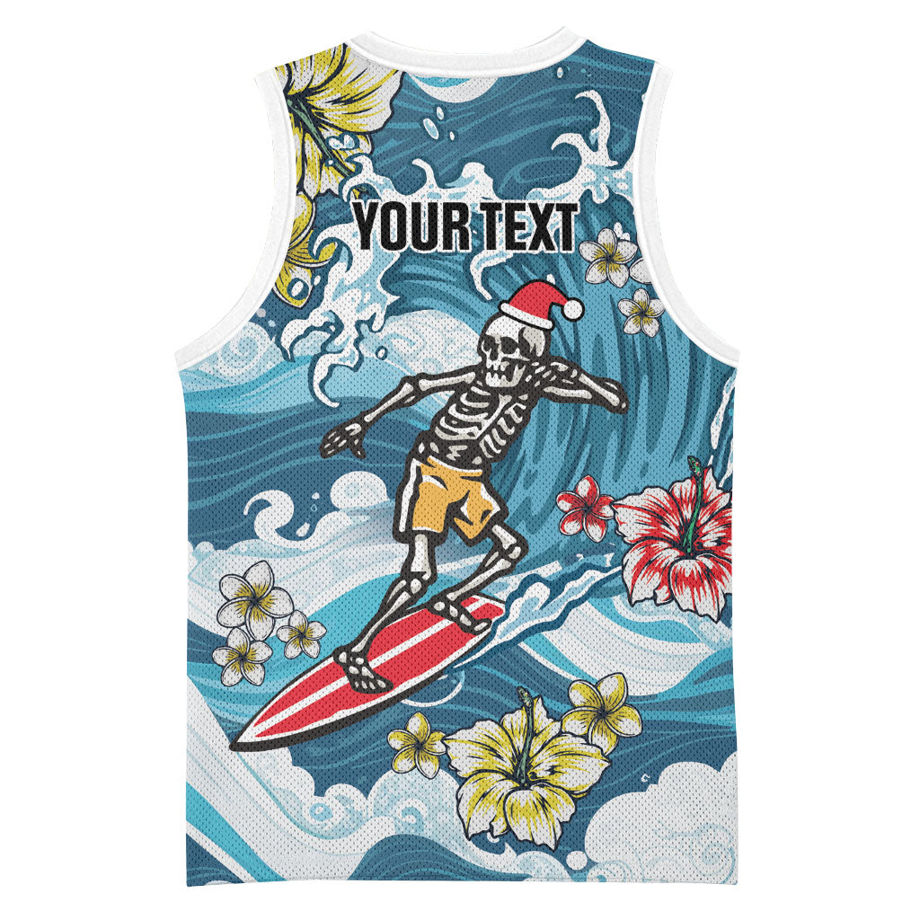 Hawaii Santa Skeleton Surfing Personalized Basketball Jersey Mele Kalikimaka i Iulai! LT9 - Polynesian Pride