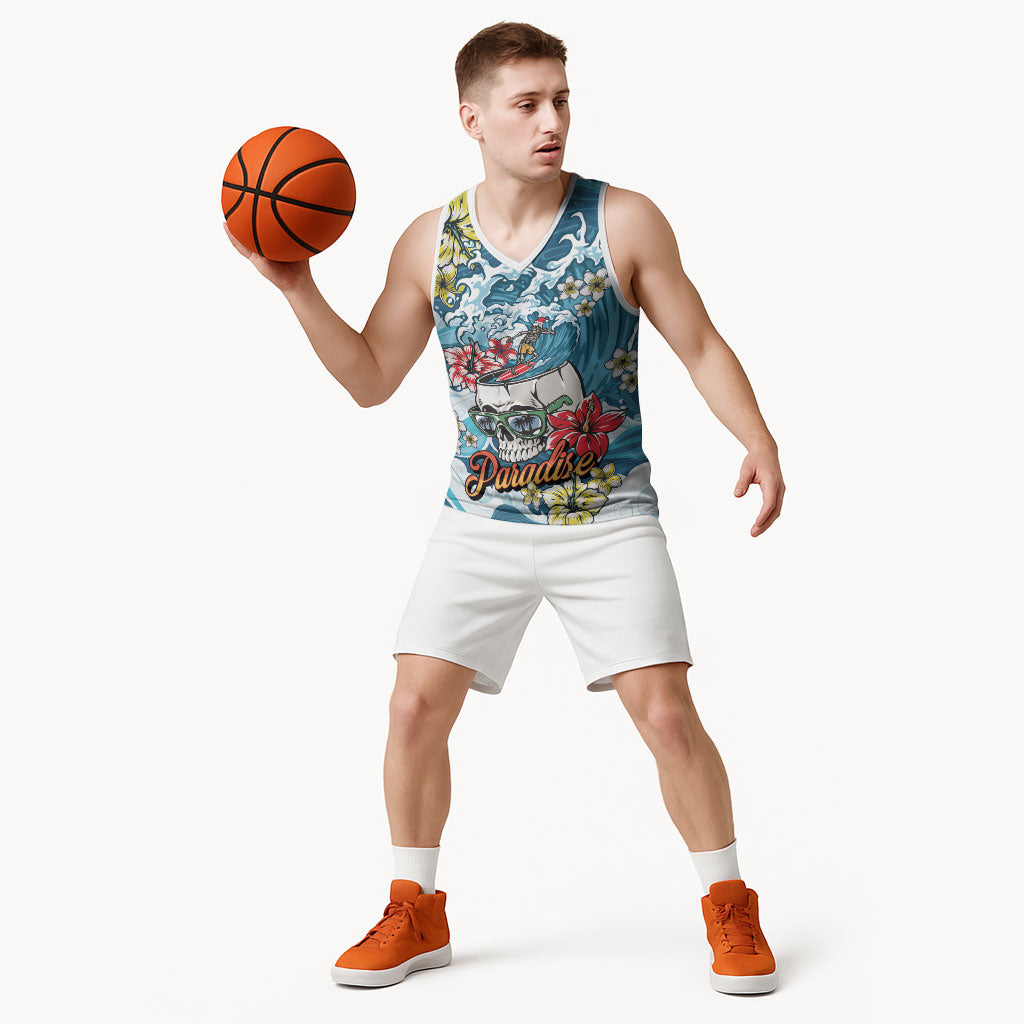 Hawaii Santa Skeleton Surfing Personalized Basketball Jersey Mele Kalikimaka i Iulai! LT9 - Polynesian Pride