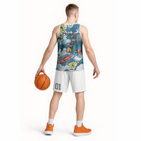 Hawaii Santa Skeleton Surfing Personalized Basketball Jersey Mele Kalikimaka i Iulai! LT9 - Polynesian Pride