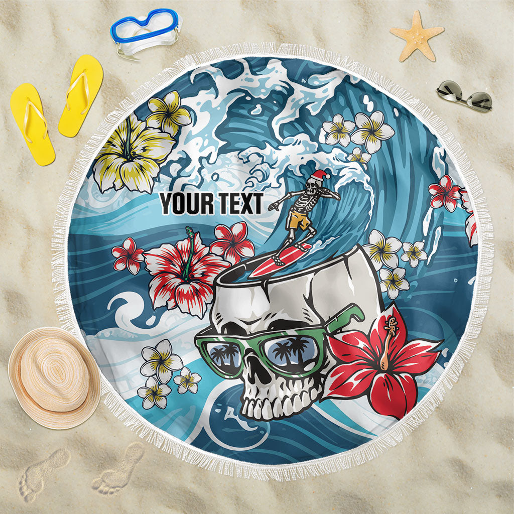 Hawaii Santa Skeleton Surfing Personalized Beach Blanket Mele Kalikimaka i Iulai! LT9 One Size 150cm Blue - Polynesian Pride