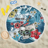 Hawaii Santa Skeleton Surfing Personalized Beach Blanket Mele Kalikimaka i Iulai! LT9 One Size 150cm Blue - Polynesian Pride