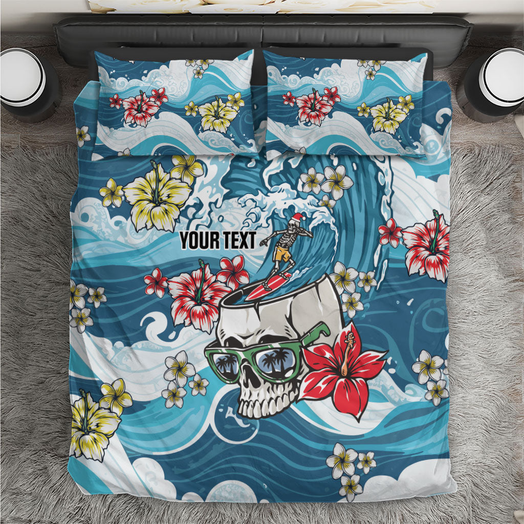 Hawaii Santa Skeleton Surfing Personalized Bedding Set Mele Kalikimaka i Iulai! LT9 Blue - Polynesian Pride