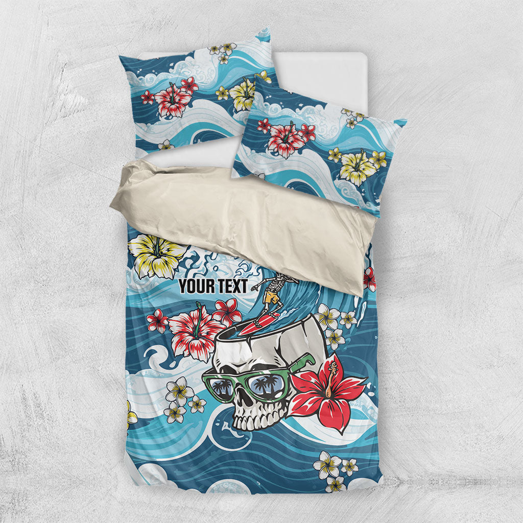 Hawaii Santa Skeleton Surfing Personalized Bedding Set Mele Kalikimaka i Iulai! LT9 US Twin 172cm x 218cm Blue - Polynesian Pride