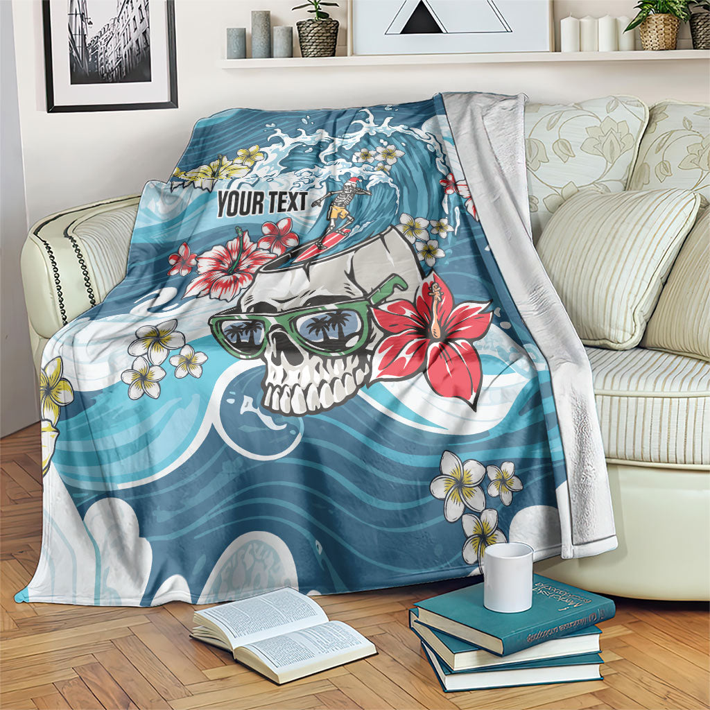 Hawaii Santa Skeleton Surfing Personalized Blanket Mele Kalikimaka i Iulai! LT9 Blue - Polynesian Pride