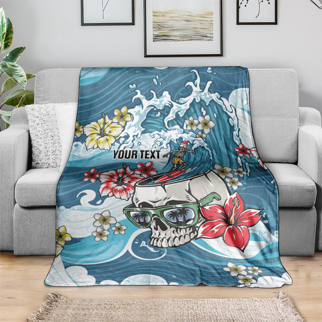 Hawaii Santa Skeleton Surfing Personalized Blanket Mele Kalikimaka i Iulai! LT9 - Polynesian Pride