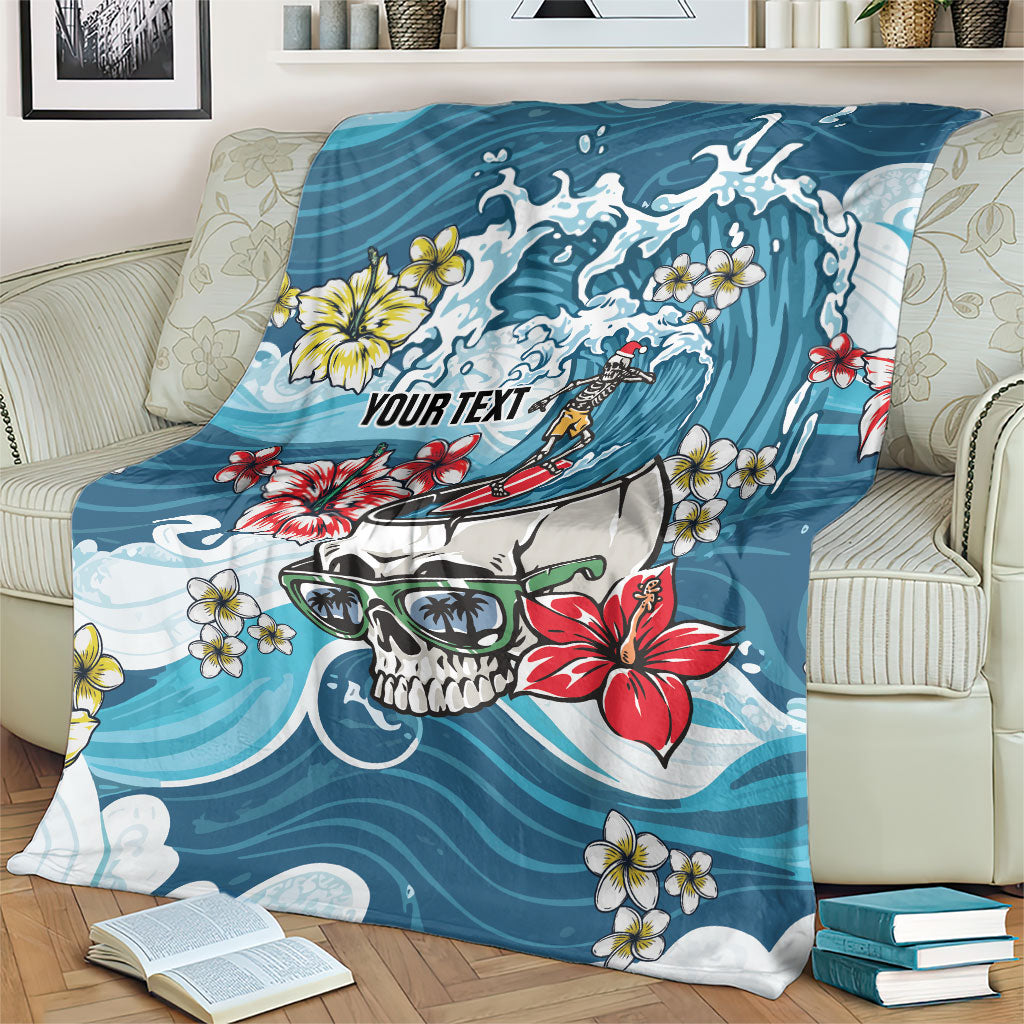 Hawaii Santa Skeleton Surfing Personalized Blanket Mele Kalikimaka i Iulai! LT9 - Polynesian Pride
